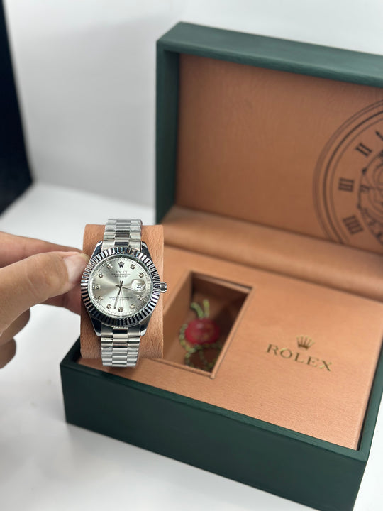 Rolex Date Just Silver Dial with silver chain