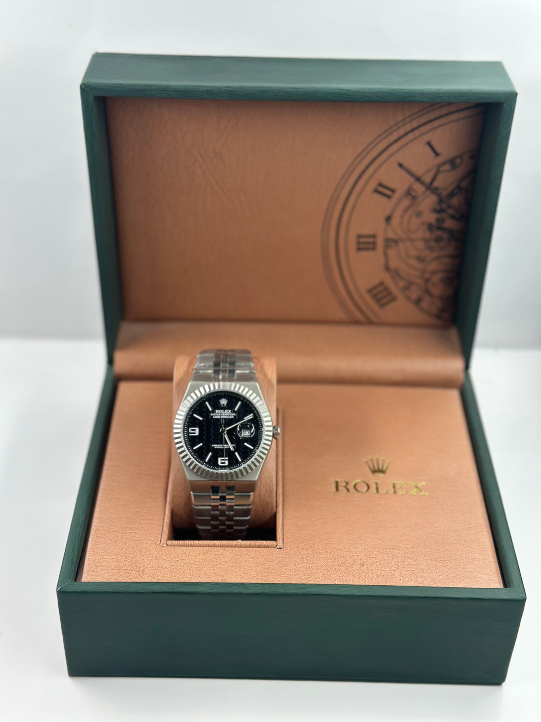 Rolex Land Dweller Black Dial With Silver Jubilee Chain
