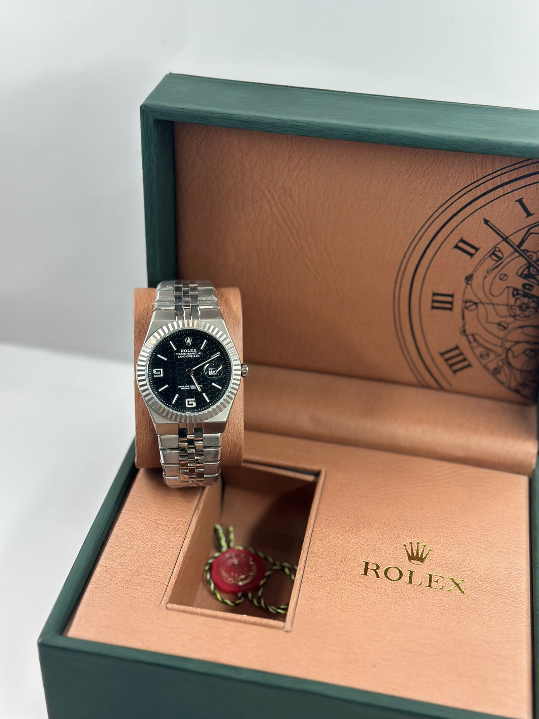 Rolex Land Dweller Black Dial With Silver Jubilee Chain