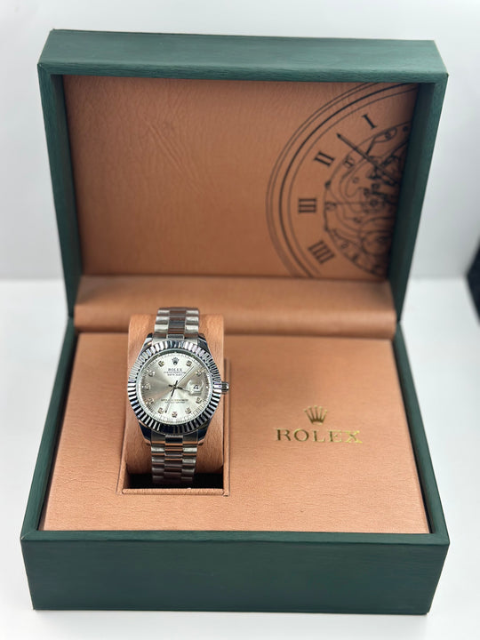 Rolex Date Just Silver Dial with silver chain