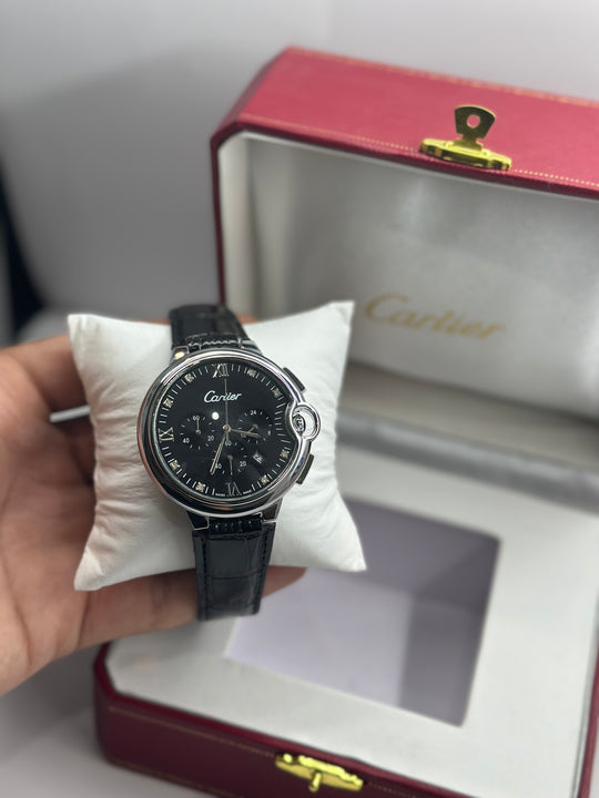 Cartier Moon Phase Chronograph. Black Dial (Black Strap)