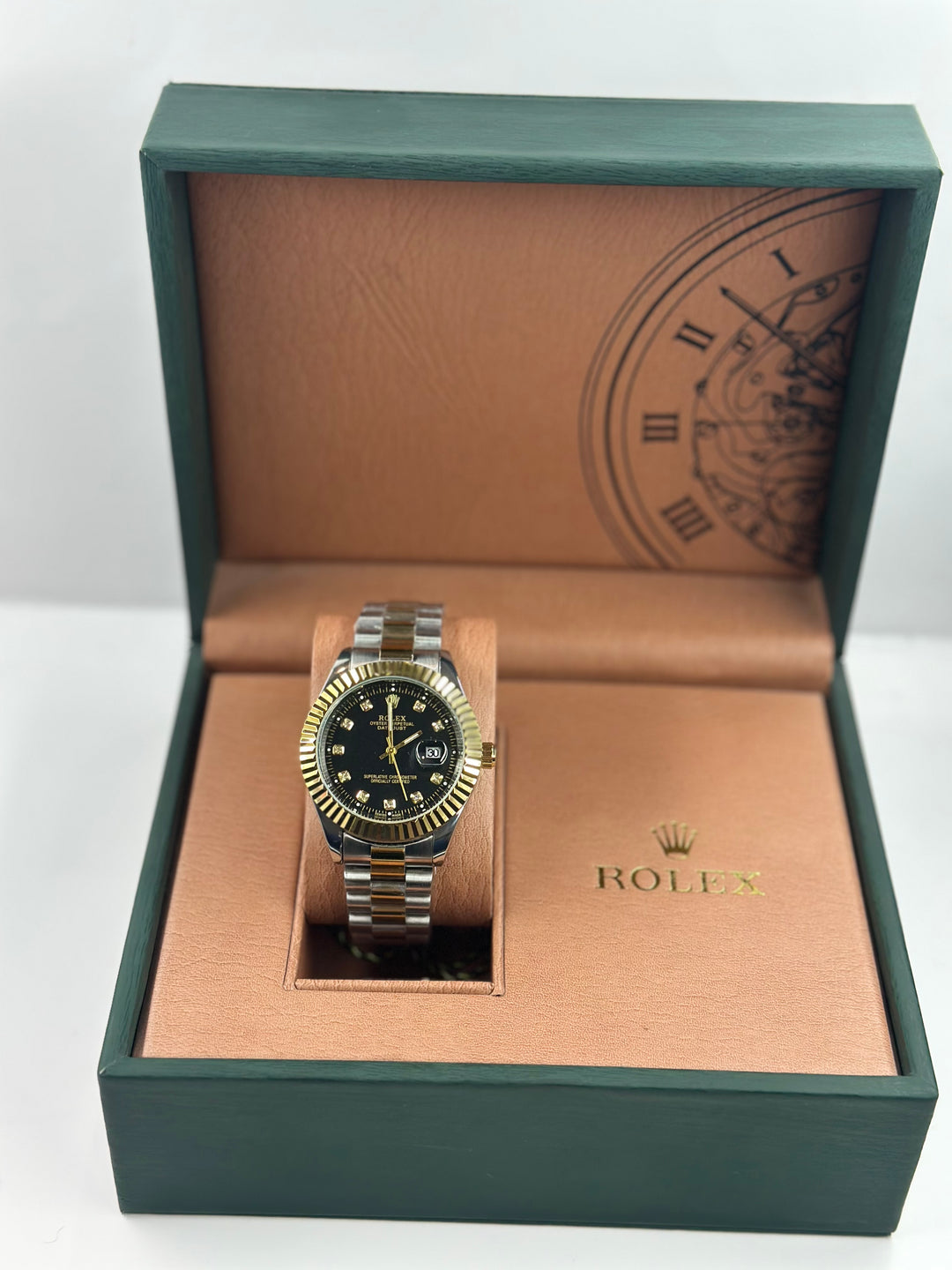 Rolex Date just Black Dial With Twotone Chain