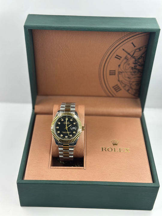 Rolex Date just Black Dial With Twotone Chain