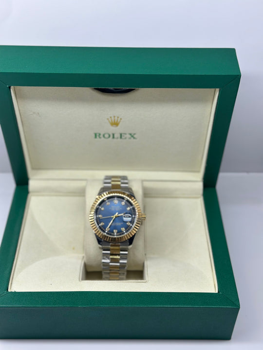 Rolex Date Just Light Blue With Two Tone