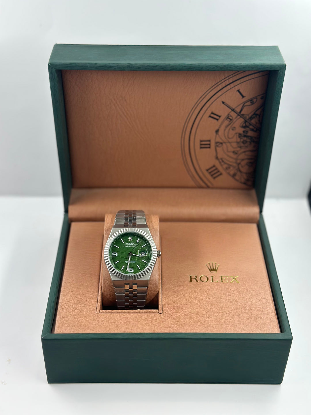 Rolex Land Dweller Green Dial Silver Chain