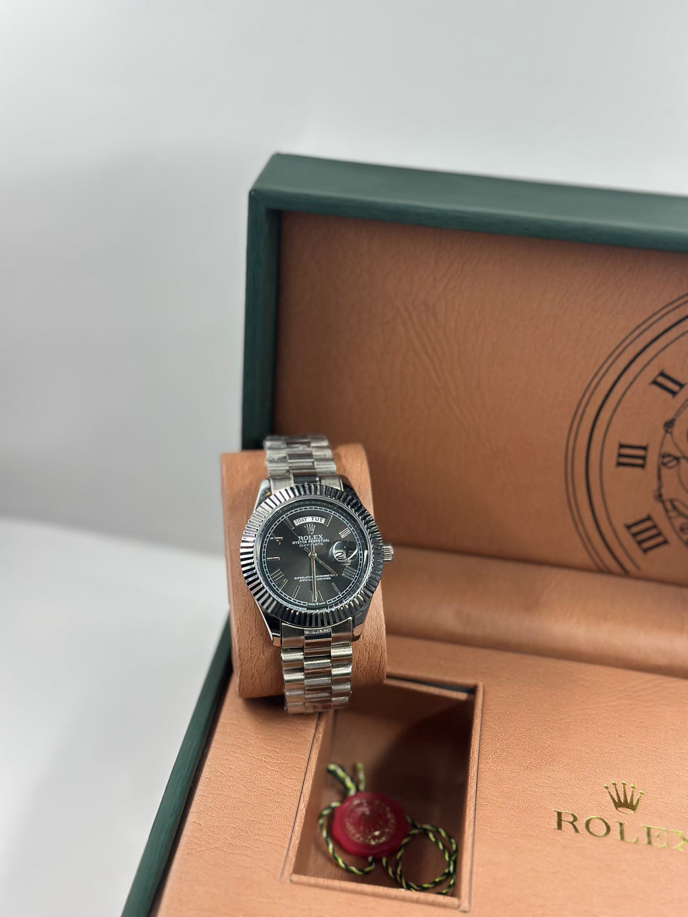 Rolex Day Date Grey Dial with silver chain