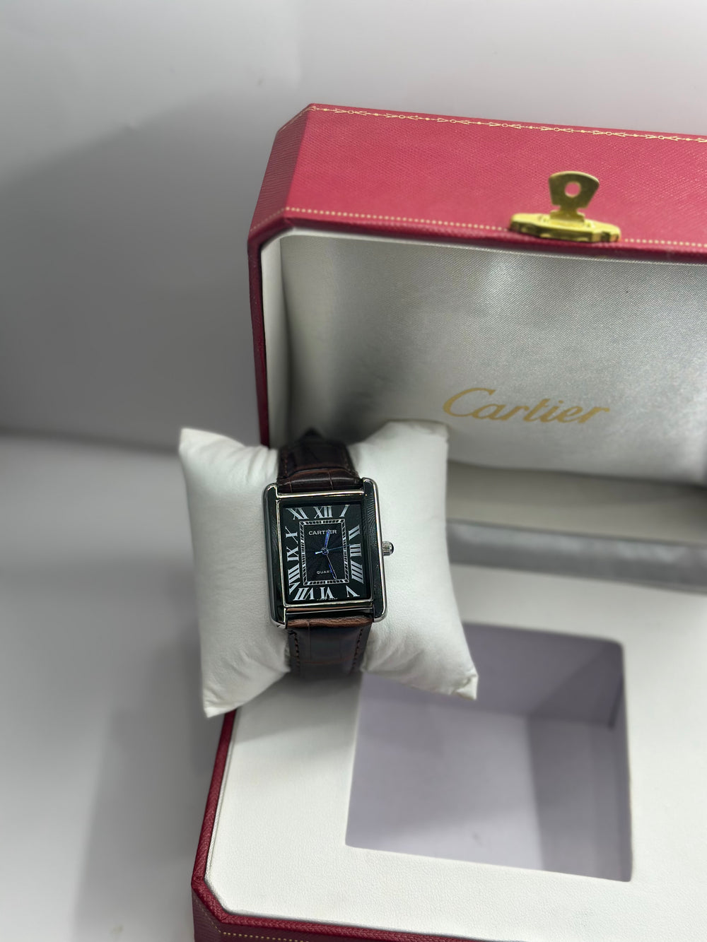 Cartier Tank Black Dial (Brown Strap)