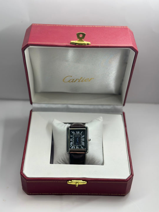 Cartier Tank Black Dial (Brown Strap)