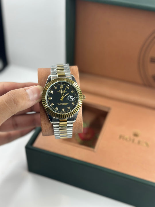 Rolex Date just Black Dial With Twotone Chain