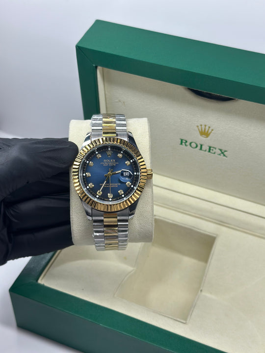 Rolex Date Just Light Blue With Two Tone