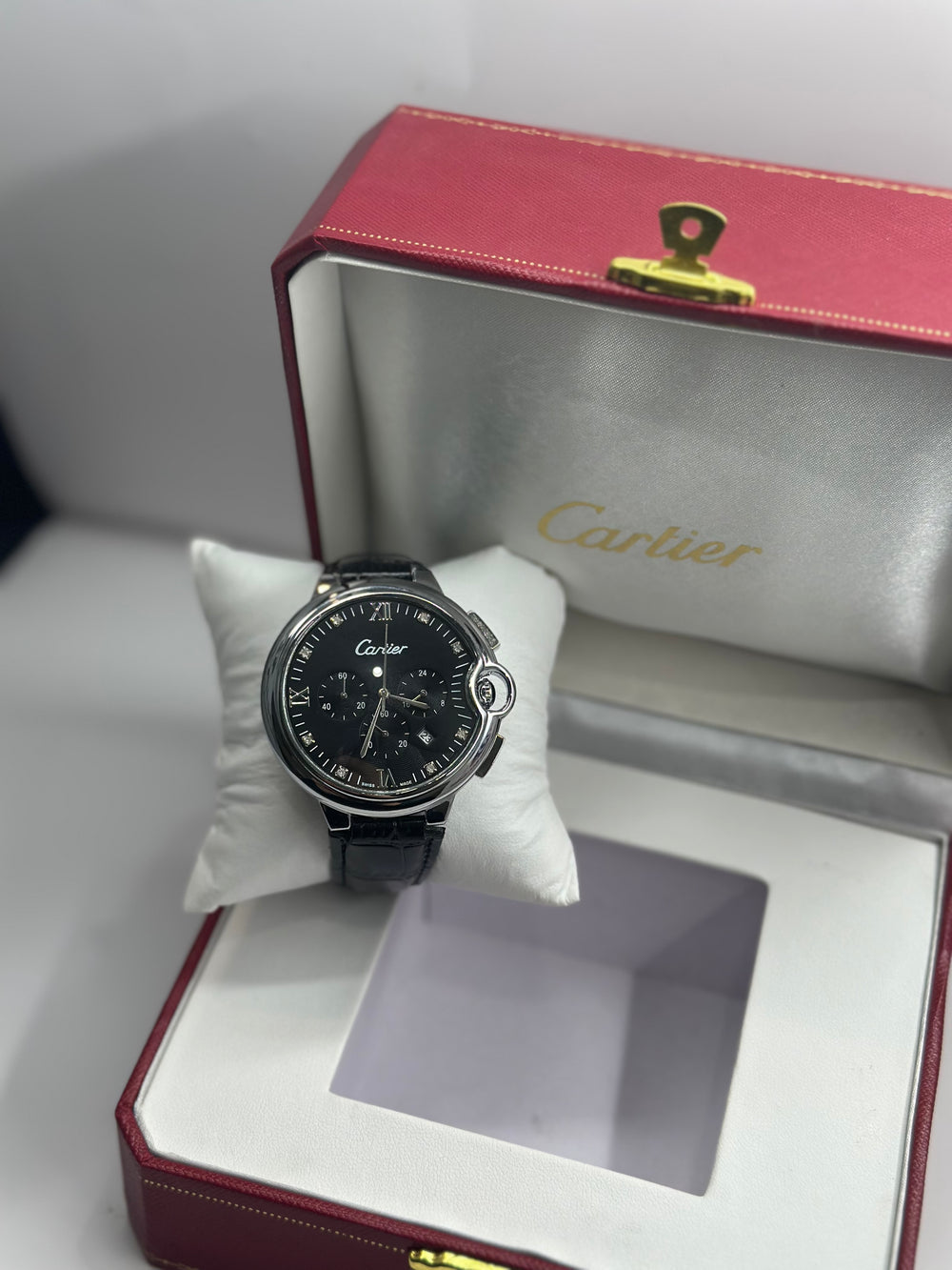 Cartier Moon Phase Chronograph. Black Dial (Black Strap)