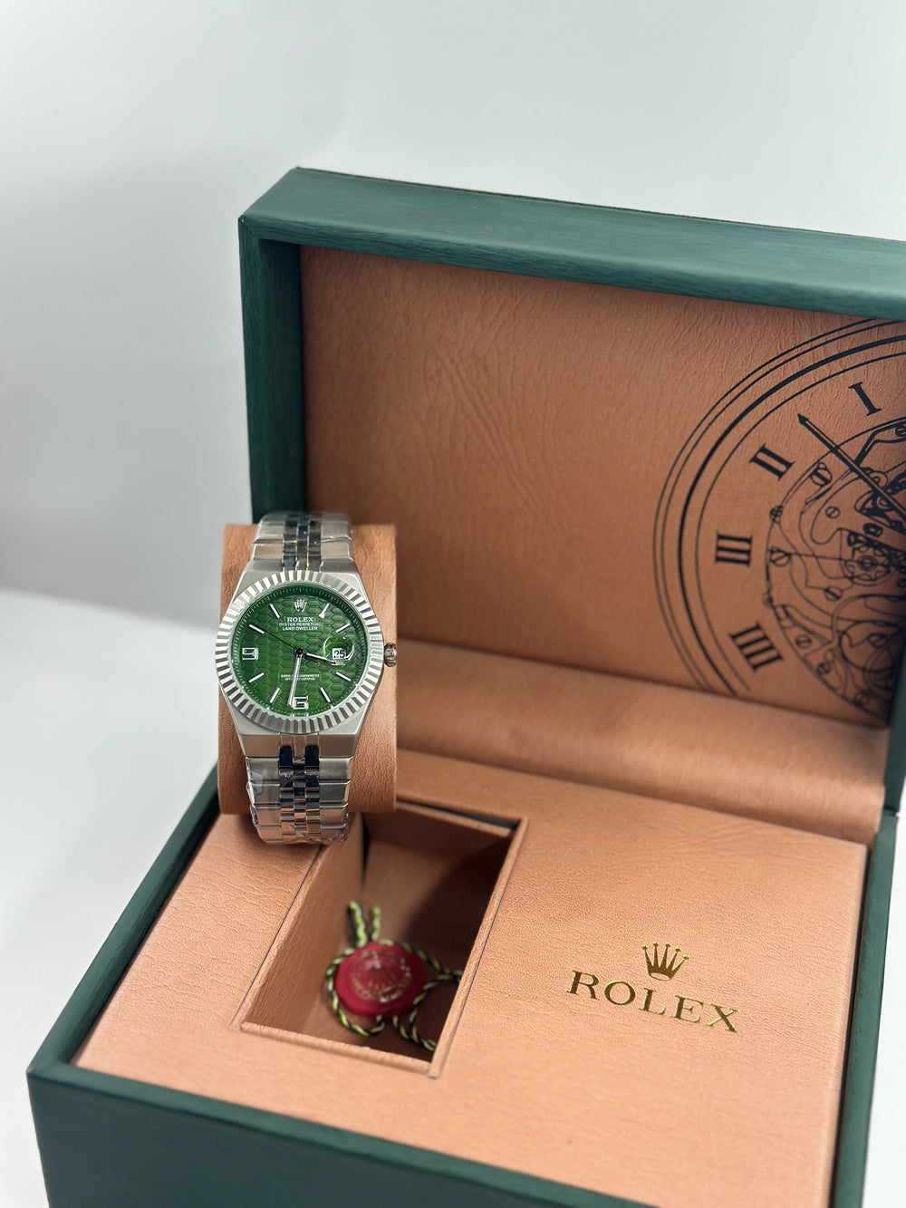 Rolex Land Dweller Green Dial Silver Chain
