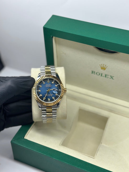 Rolex Date Just Light Blue With Two Tone