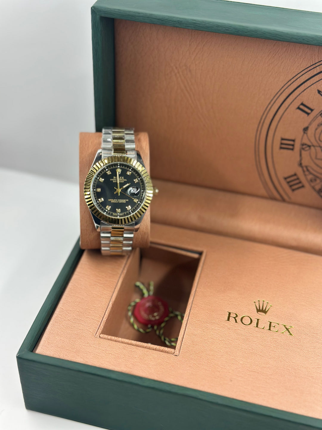 Rolex Date just Black Dial With Twotone Chain