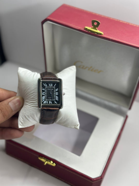 Cartier Tank Black Dial (Brown Strap)